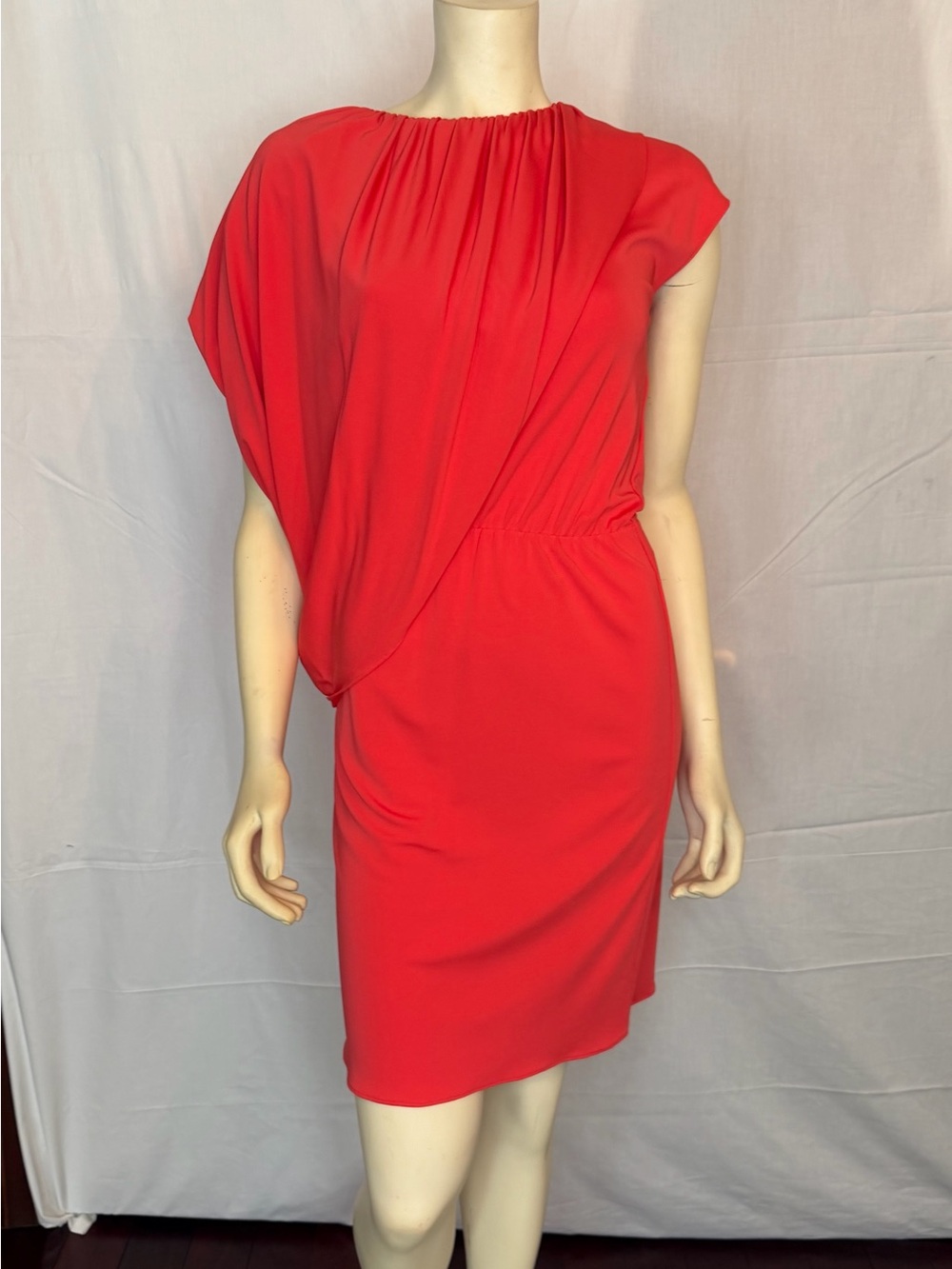 Natori One-Shoulder Red Draped Cocktail Dress